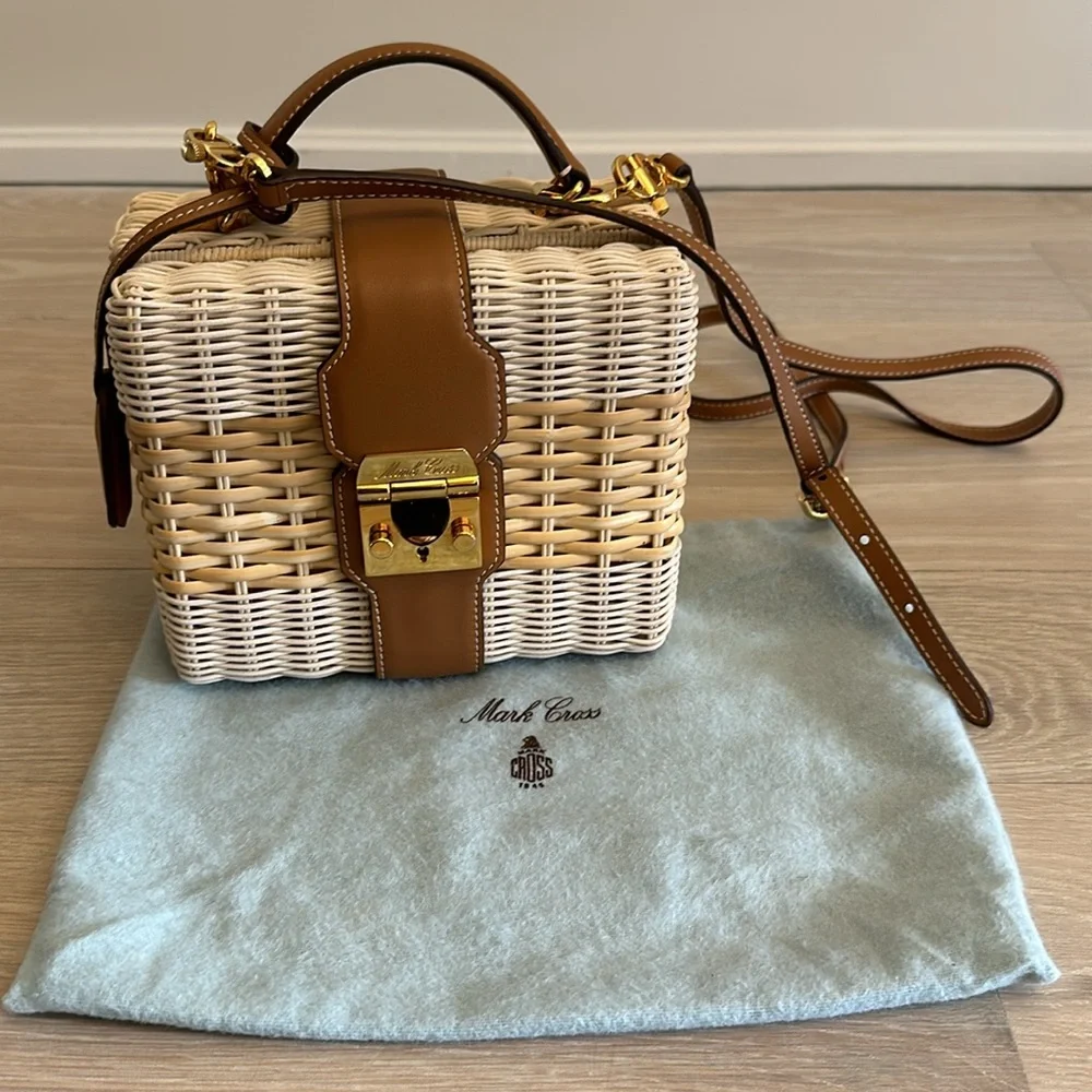 Mark Cross Rattan Wicker and Leather Box Bag - Picture 7 of 7